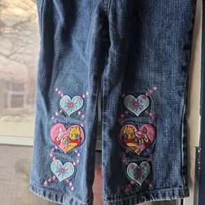 Winnie The Pooh Disney Blue Jeans with Pink and Blue Heart Accents